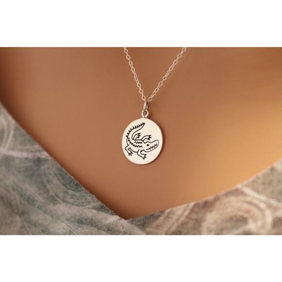 Sterling Silver Crocodile Charm Necklace, Crocodile Spirit Animal Charm Necklace - Picture 1 of 5